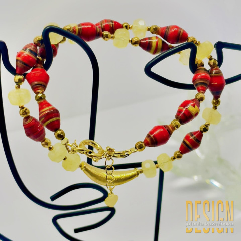 Naszyjnik z korali i cytrynów – srebro złocone 24K