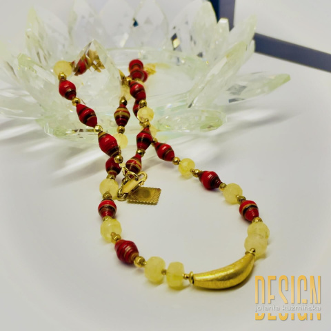 Naszyjnik z korali i cytrynów – srebro złocone 24K