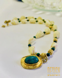 Naszyjnik z pereł rzecznych z malachitem i turkusem w srebrze pozłacanym 24 K | Kuźmińska Design