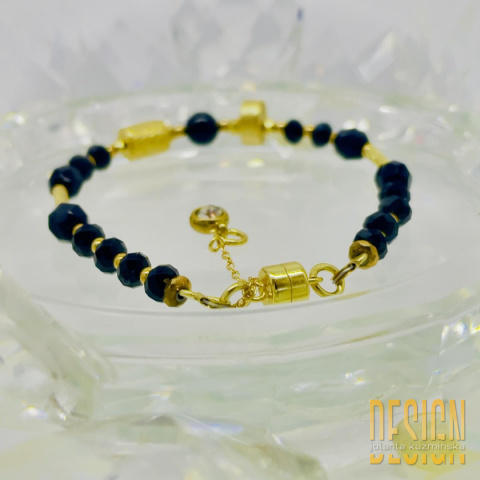 Bransoletka z czarnych agatów w srebrze złoconym