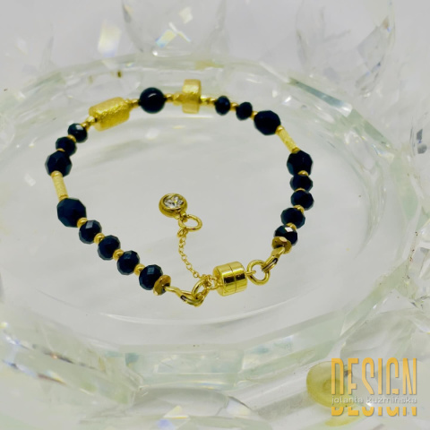 Bransoletka z czarnych agatów w srebrze złoconym