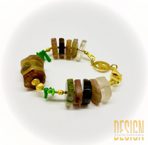 Bransoletka z rutyla i zielonym koralem | Srebro złocone 24k – Kuźmińska Design