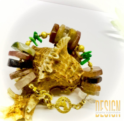 Bransoletka z rutyla i zielonym koralem | Srebro złocone 24k – Kuźmińska Design