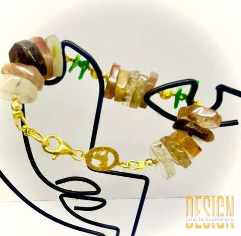 Bransoletka z rutyla i zielonym koralem | Srebro złocone 24k – Kuźmińska Design