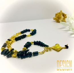 Naszyjnik z czarnych onyksów i cytrynów w srebrze złoconym – designerska zawieszka