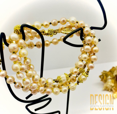 Naszyjnik z naturalnych pereł w odcieniu pudrowego różu w srebrze pozłacanym 24 K | Kuźmińska Design