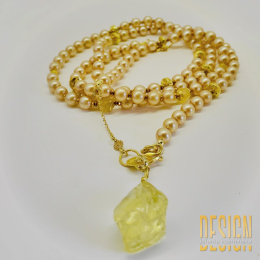 Naszyjnik z porcelanowych pereł z cytrynem w srebrze pozłacanym 24 K | Kuźmińska Design