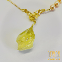 Naszyjnik z porcelanowych pereł z cytrynem w srebrze pozłacanym 24 K | Kuźmińska Design