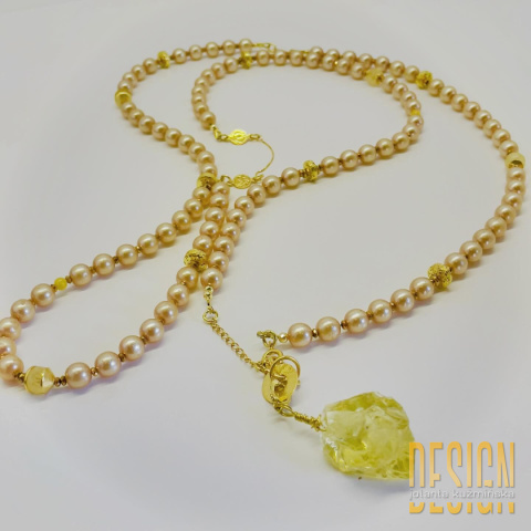 Naszyjnik z porcelanowych pereł z cytrynem w srebrze pozłacanym 24 K | Kuźmińska Design