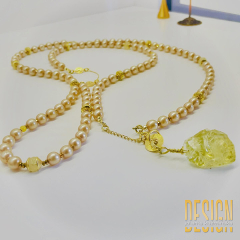 Naszyjnik z porcelanowych pereł z cytrynem w srebrze pozłacanym 24 K | Kuźmińska Design