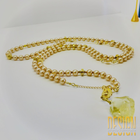 Naszyjnik z porcelanowych pereł z cytrynem w srebrze pozłacanym 24 K | Kuźmińska Design