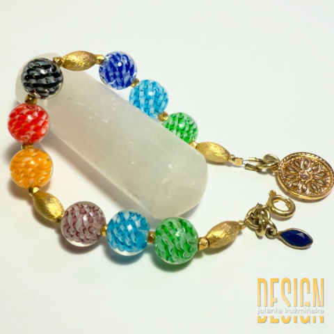 Bransoletka Murano z kolorowego szkła w złoconym srebrze | Kuźmińska Design