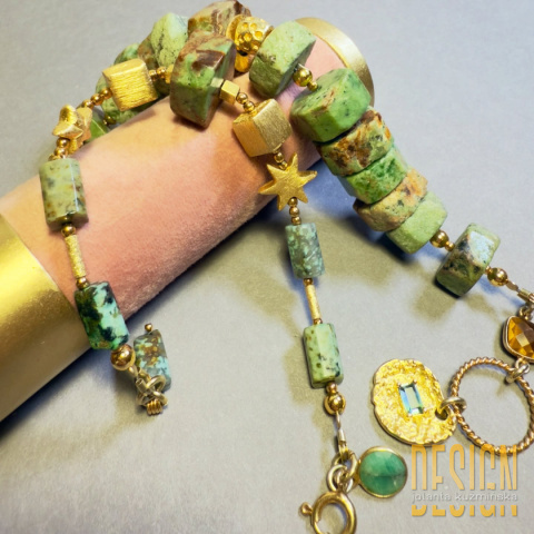 Bransoletka z jaspisów tropikalnych w srebrze złoconym