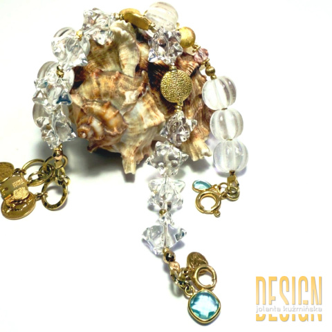 Bransoletka z kryształów górskich i kwarcu różowego w srebrze złoconym