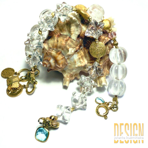 Bransoletka z kryształów górskich i kwarcu różowego w srebrze złoconym