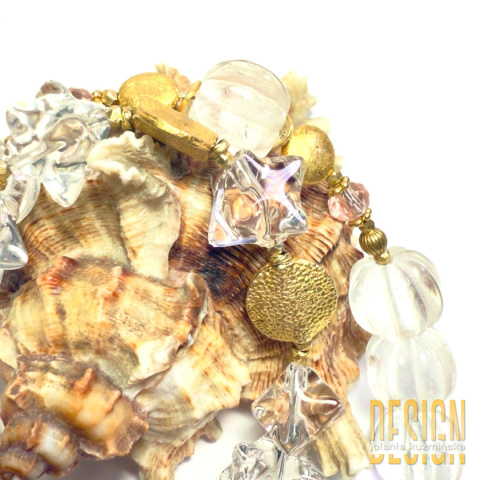 Bransoletka z kryształów górskich i kwarcu różowego w srebrze złoconym