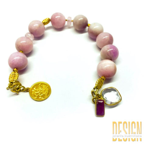 Bransoletka z kunzytów z monetą w srebrze złoconym