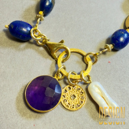 Bransoletka z lapisu lazuli z inkluzjami pirytu w srebrze złoconym