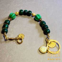 Bransoletka z malachitów w złoconym srebrze