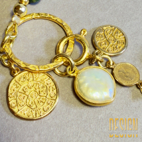 Bransoletka z malachitów w złoconym srebrze