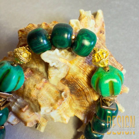 Bransoletka z malachitów w złoconym srebrze