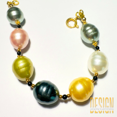 Bransoletka z naturalnych kolorowych pereł w srebrze pozłacanym 24 K | Kuźmińska Design