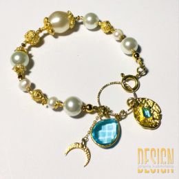 Bransoletka z pereł z topazem i lunulą w srebrze pozłacanym 24 K | Kuźmińska Design