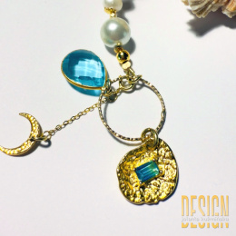 Bransoletka z pereł z topazem i lunulą w srebrze pozłacanym 24 K | Kuźmińska Design