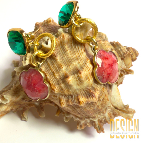 Kolczyki z koniczynką marokańską z eubinami w srebrze złoconym