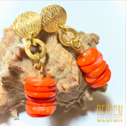 Kolczyki z czerwonym koralem | Srebro złocone 24k – Kuźmińska Design