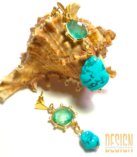 Kolczyki z turkusem i apatytem w srebrze złoconym