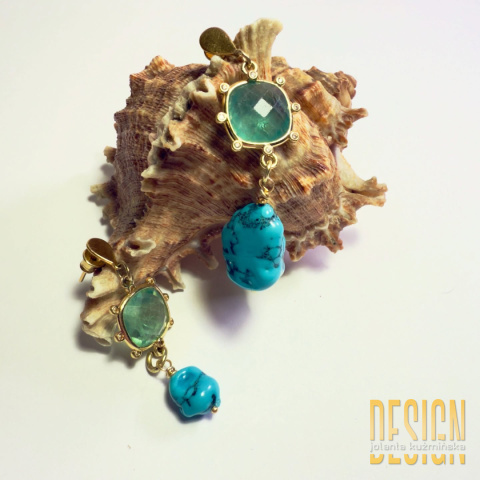 Kolczyki z turkusem i apatytem w srebrze złoconym