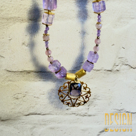 Naszyjnik z ametystów – srebro złocone 24k