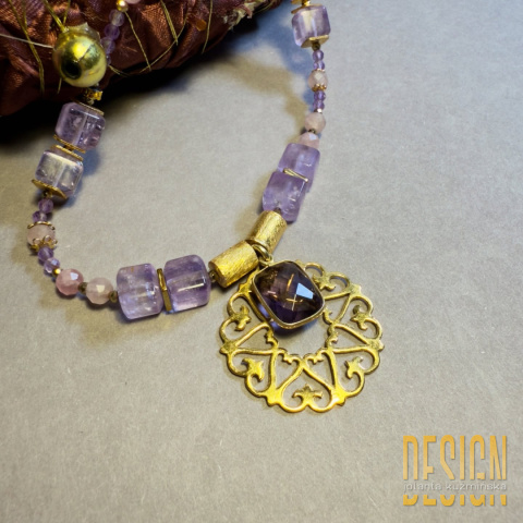 Naszyjnik z ametystów – srebro złocone 24k