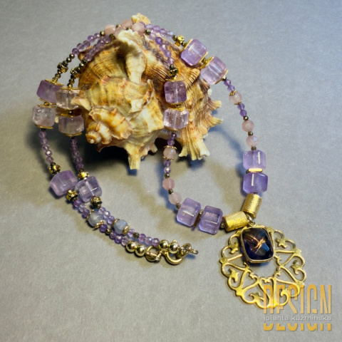 Naszyjnik z ametystów – srebro złocone 24k