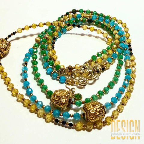 Naszyjnik z cytrynów, spineli w srebrze złoconym