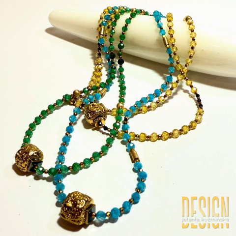 Naszyjnik z cytrynów, spineli w srebrze złoconym