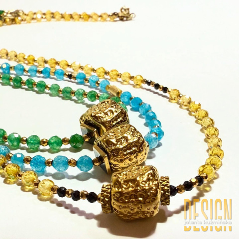 Naszyjnik z cytrynów, spineli w srebrze złoconym