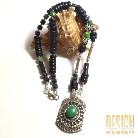 Naszyjnik z czarnego onyksu i turkusu afrykańskiego na srebrze 925