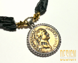 Naszyjnik z czarnych turmalinów z dodatkiem czerwonej aqua aura srebro złocone