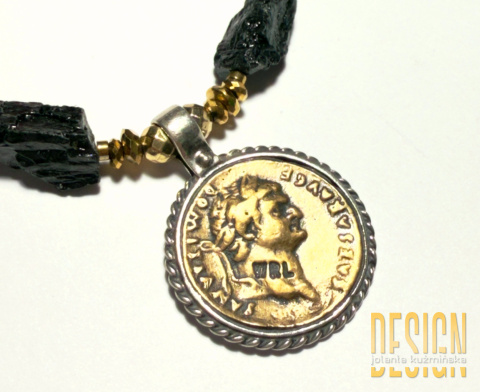 Naszyjnik z czarnych turmalinów z dodatkiem czerwonej aqua aura srebro złocone