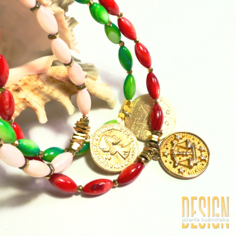 Naszyjnik z czerwonej muszli w srebrze złoconym