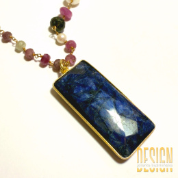 Naszyjnik z naturalnych szafirów, pereł i lapis lazuli w srebrze złoconym