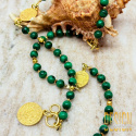 Naszyjnik z malachitów z antyczną monetą – srebro złocone 24k