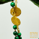 Naszyjnik z malachitów z antyczną monetą – srebro złocone 24k