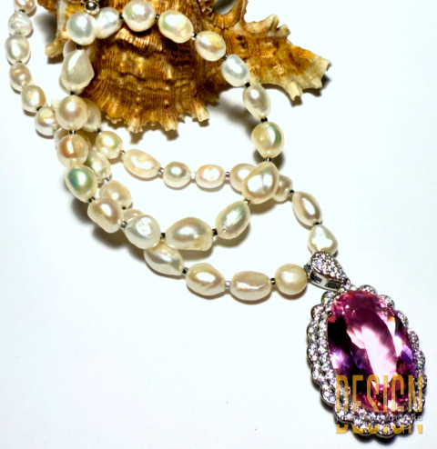 Naszyjnik z pereł z różowym topazem – kolekcja Titanic | Kuźmińska Design