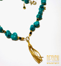 Naszyjnik z naturalnych turkusów, spineli z chwostem w złotym srebrze