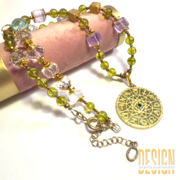 Naszyjnik z oliwinów, ametystów i topazu