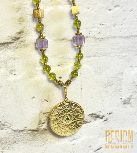 Naszyjnik z oliwinów, ametystów i topazu