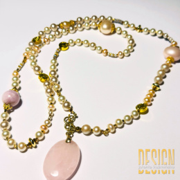 Naszyjnik z pereł i kwarcu różowego w srebrze pozłacanym 24 K | Kuźmińska Design